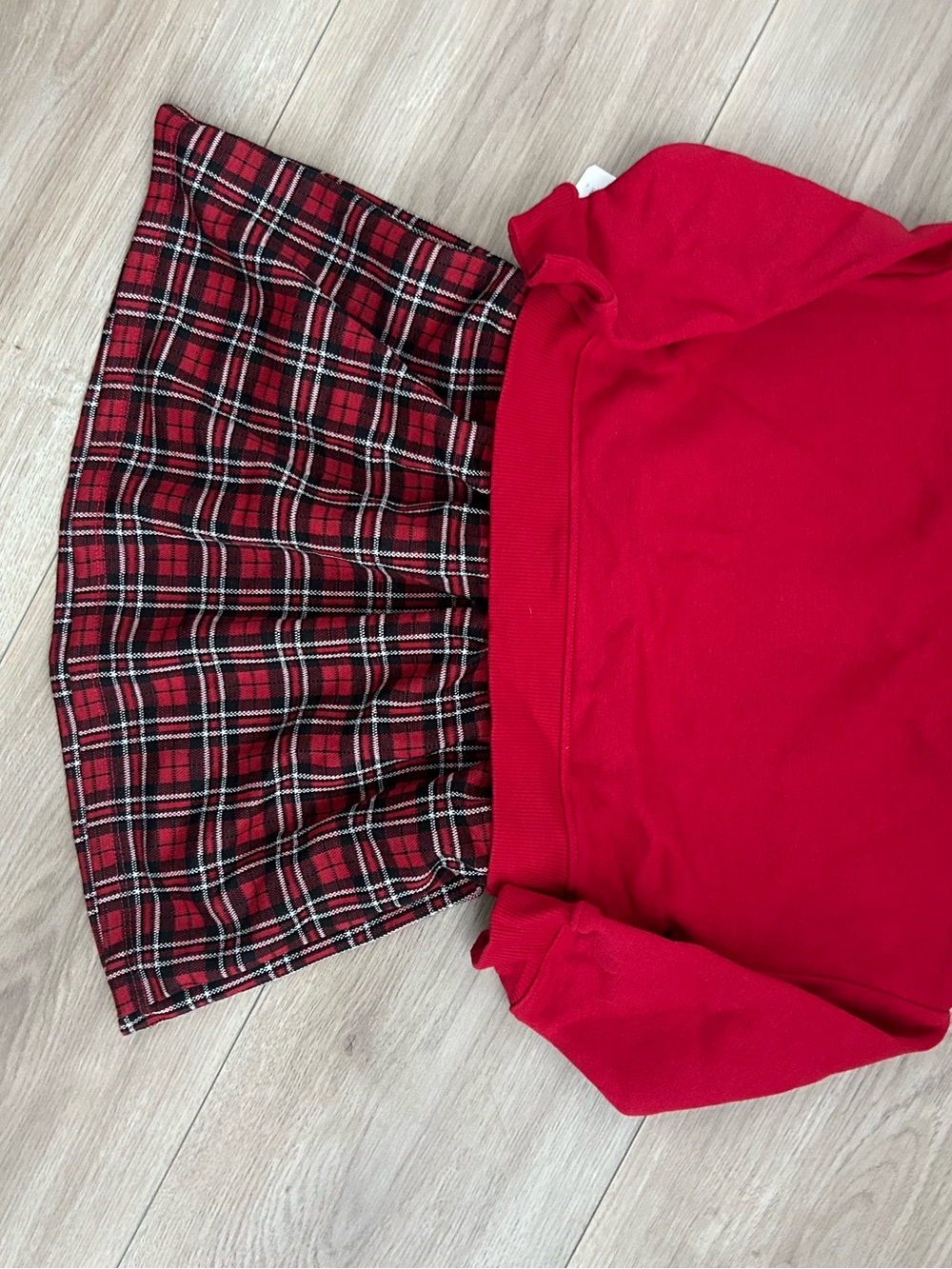 Minnie Mouse Red Cropped Sweatshirt Dress with Plaid Skirt - Picture 4 of 4